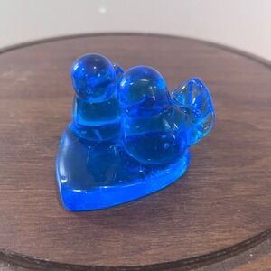 Leo Ward Bluebirds of Happiness Figurine Vtg 1994 Blue Art Glass Heart Base